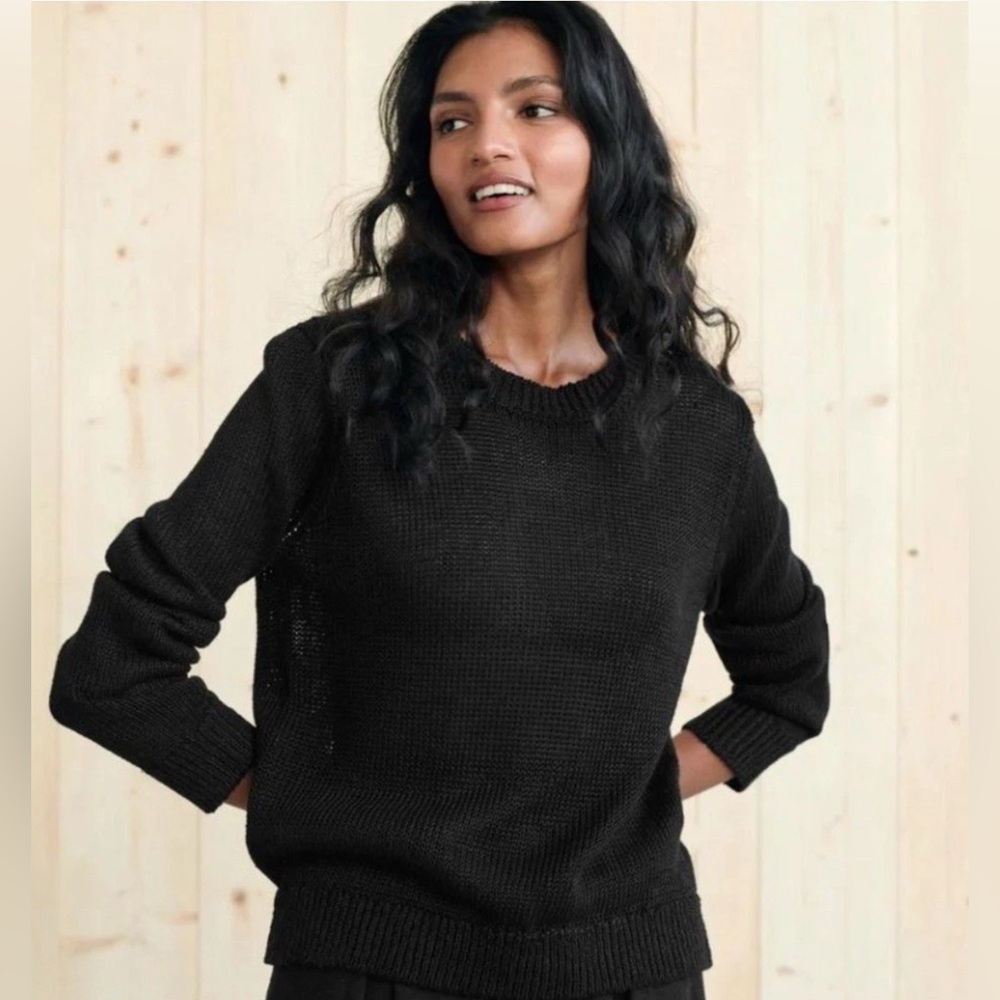 Jenni Kayne Black Linen Knit Sweater Pullover Top